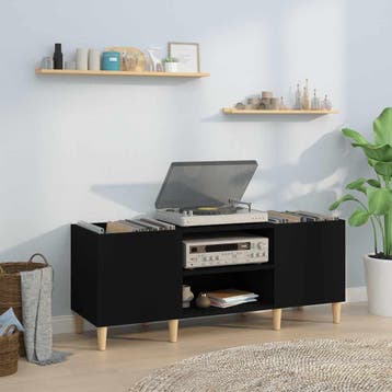 vidaXL Platenkast 121x38x48 cm bewerkt hout zwart, Verzenden, Nieuw