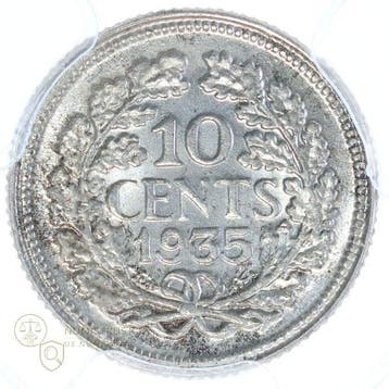 Nederland. Wilhelmina. 10 Cents 1935 in PCGS slab MS64