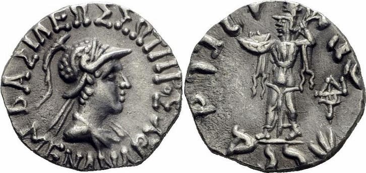 Ca 155-130 v Chr Asien Baktrien Indo-griechen Menander I..., Postzegels en Munten, Munten en Bankbiljetten | Verzamelingen, Verzenden