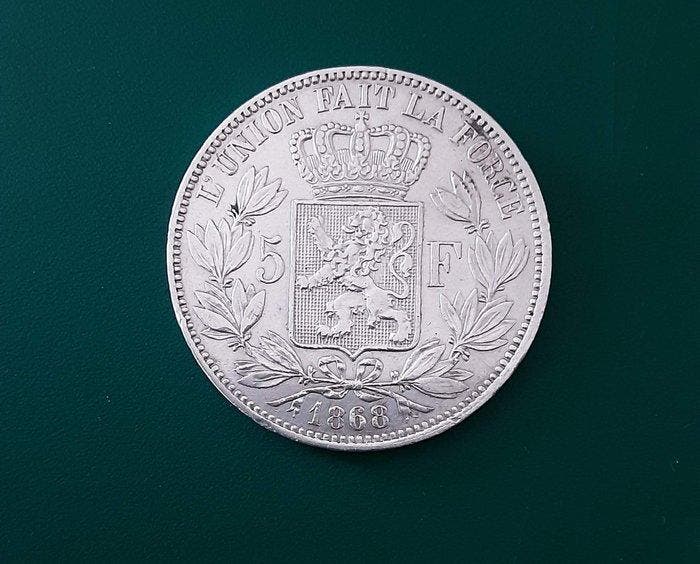 België. Leopold II. 5 Francs 1868 (Zonder minimumprijs), Timbres & Monnaies, Monnaies | Pays-Bas