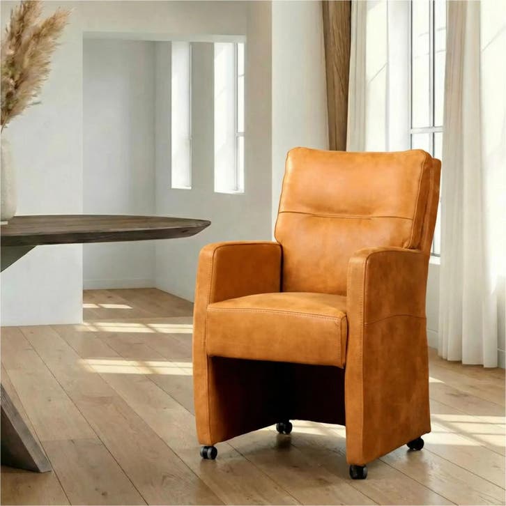 Leren eetkamerstoel Sharp - Kenia Cognac (cognac) - Zonder, Huis en Inrichting, Stoelen, Bruin, Nieuw, Leer, Ophalen of Verzenden
