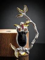 Zilver, Black Opal - Broche - Owl Design