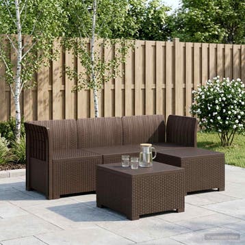 vidaXL 4-Zitter Tuin Sofa Rattan Look PP Bruin, Verzenden, Nieuw