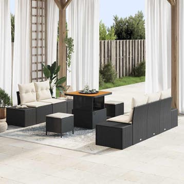 vidaXL Tuinbank Set 8 st Zwart poly rattan, Verzenden, Nieuw