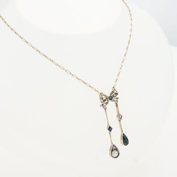 Collier avec pendentif - 18 carats Or jaune - saffier & roos