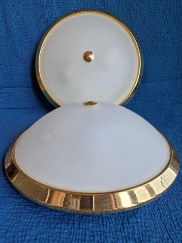 Fabbian - Lampe murale (2) - Opaline, Laiton doré - Verre de, Antiquités & Art