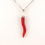 Corail - Argent - Collier avec pendentif - taillé à la main