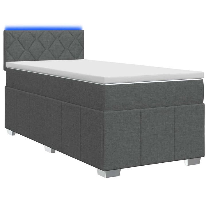 vidaXL Boxspringbed met matras en LED Donkergrijs 90 x 190, Maison & Meubles, Chambre à coucher | Lits, Envoi