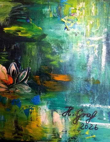 Helena Graf - SEEROSENTEICH ORIGINAL ABSTRACT Oilpainting
