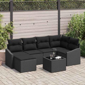 vidaXL Tuin Eettafel Set 7 st Zwart Poly Rattan en, Verzenden, Nieuw
