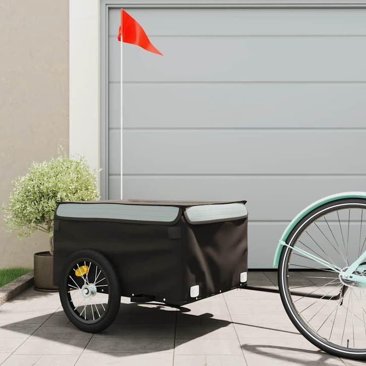 vidaXL Fietstrailer 45 kg ijzer zwart en grijs, Fietsen en Brommers, Fietsaccessoires | Aanhangwagens en Karren, Nieuw, Verzenden