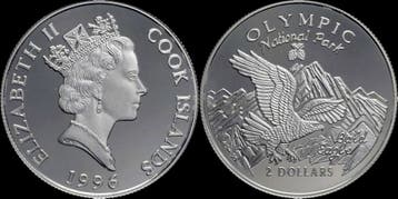Cook Islands 2 dollar 1996- Olympic National Park zilver, Timbres & Monnaies, Monnaies & Billets de banque | Accessoires, Verzenden