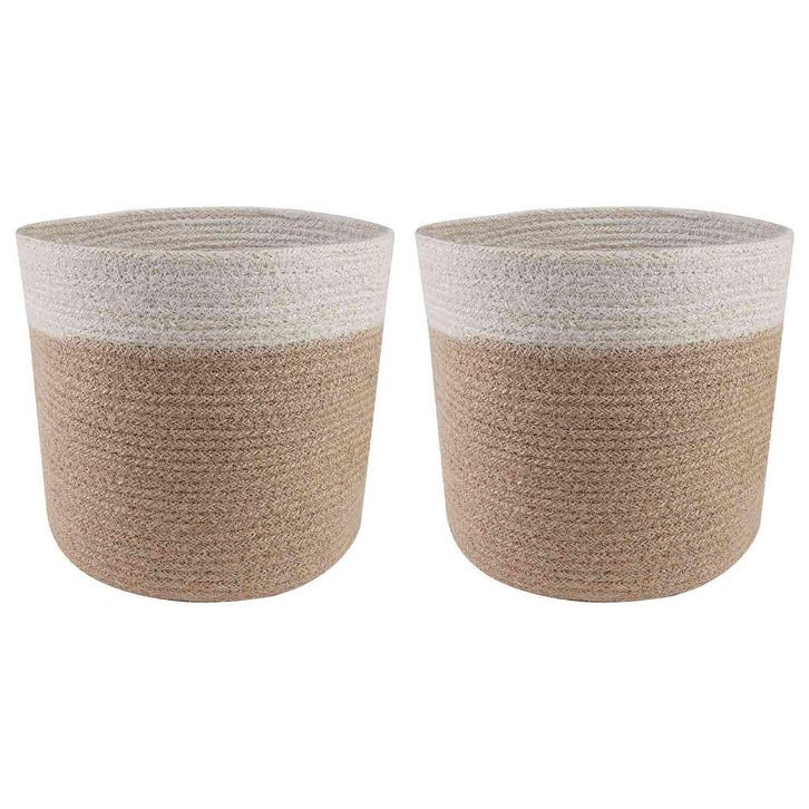 vidaXL Plantenpot Set 2 st Natuurlijk en Wit Ø 21 x 21 cm, Tuin en Terras, Bloempotten, Nieuw, Verzenden