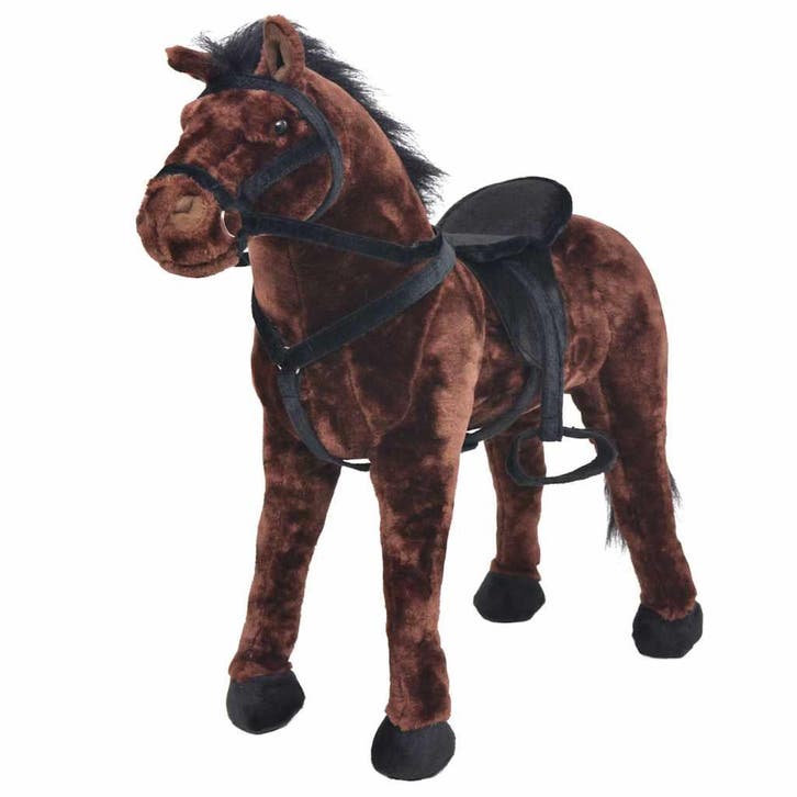 vidaXL Speelgoedpaard staand XXL pluche donkerbruin, Enfants & Bébés, Jouets | Peluches, Envoi