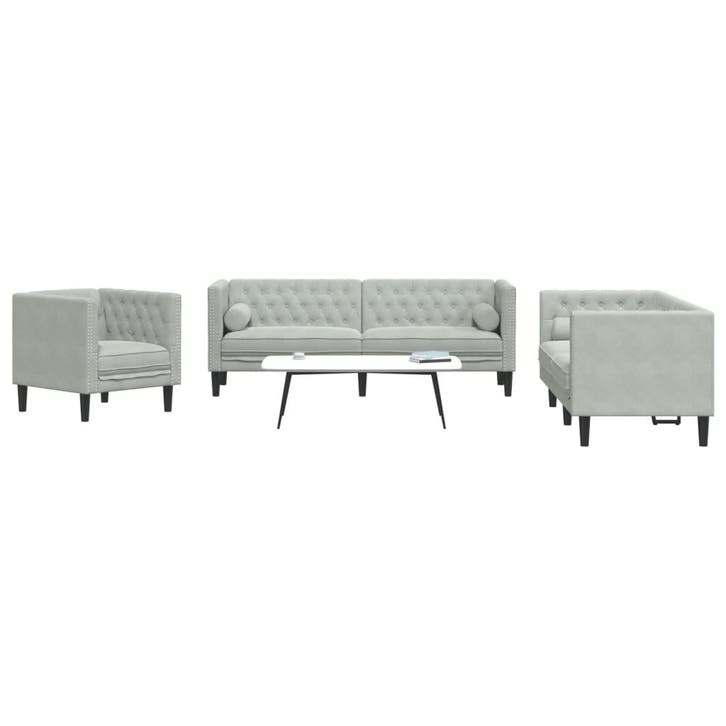 vidaXL 3-delige Loungeset Chesterfield met bolsters fluweel, Maison & Meubles, Canapés | Salons, Envoi