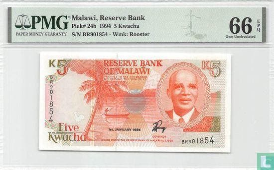Malawi 5 Kwacha 1994 - 1994, Postzegels en Munten, Bankbiljetten | Afrika, Los biljet, Overige landen, Verzenden