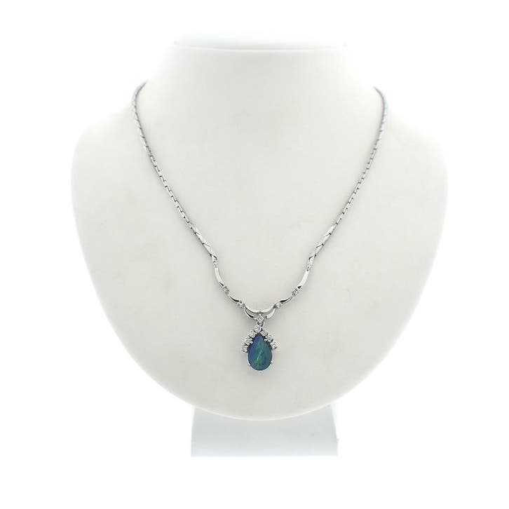 Witgouden cobra schakelcollier met triplet opaal en diama..., Handtassen en Accessoires, Kettingen, Overige kleuren, Gebruikt