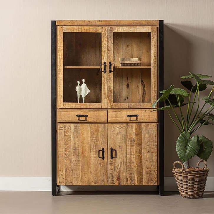 Vitrinekast Mangohout Britt 115 cm, Maison & Meubles, Armoires | Vitrines, Envoi