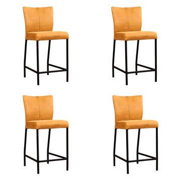 Set van 4 Leren barkrukken Revolt laag - Kenia Cognac, Huis en Inrichting, Barkrukken, Nieuw, Leer, Ophalen of Verzenden, 90 cm of meer