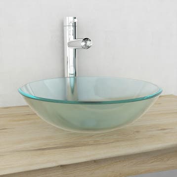 vidaXL Wasbak gehard glas 42 cm matglas, Verzenden
