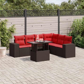 vidaXL 7-delige tuinbankset met kussens, bruin polyrotan, Verzenden
