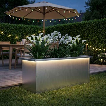 vidaXL Tuinplantenbak met led Wit 30 x 80 x 30 cm Staal, Verzenden, Nieuw