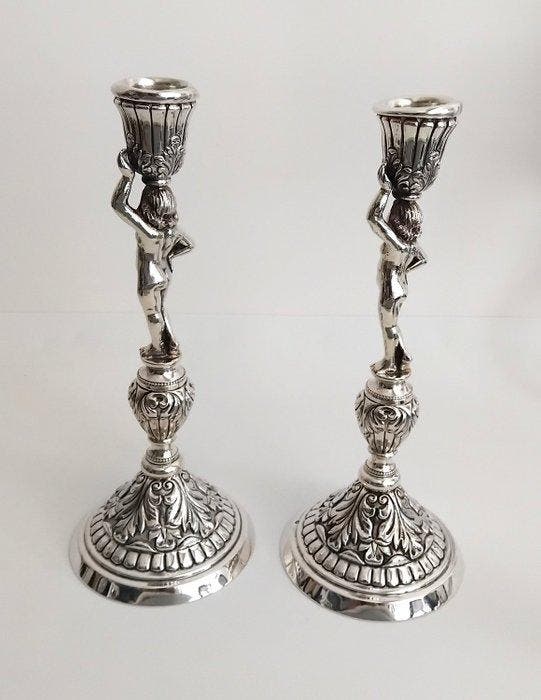 Kaarsenhouder (2) - .925 zilver, Antiquités & Art, Antiquités | Argent & Or
