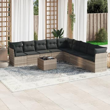 vidaXL 10-delige Loungeset met kussens poly rattan, Verzenden, Loungeset