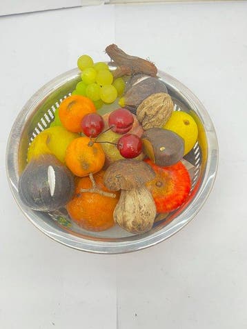 Figuur - Fruit in marmer, 14 stuks, Verzilverd