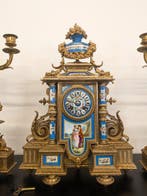 Klok en garnituur set (3) - Antimonio, Porselein - 1850-1900