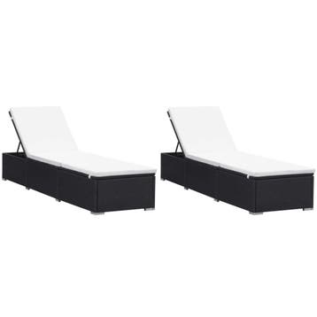 vidaXL Ligbedden met kussens 2 st poly rattan zwart, Verzenden, Nieuw