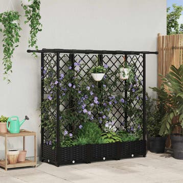 vidaXL Verhoogd Bed met Trellis en Dak Zwart 164 x 40 x 121, Verzenden, Nieuw
