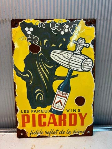 Picardy Vins – Wijnreclame – Emaille Reclamebord - Emaille