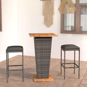 vidaXL 3-delige Tuinbarset met kussens poly rattan grijs, Tuin en Terras, Verzenden, Nieuw
