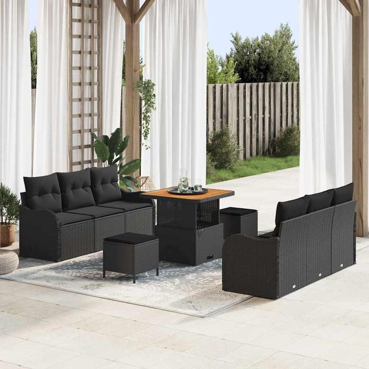 vidaXL Tuinbank Set 9 st 8-Aantal zitplaatsen Zwart, Jardin & Terrasse, Ensembles de jardin, Envoi