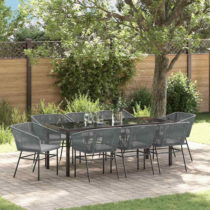 vidaXL Tuin Eettafel Set 9 st Grijs Gepoedercoat staal, Tuin en Terras, Tuinsets en Loungesets, Nieuw, Verzenden