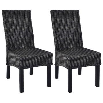 vidaXL Eetkamerstoelen 2 st kubu rattan en mahoniehout zwart, Verzenden, Nieuw
