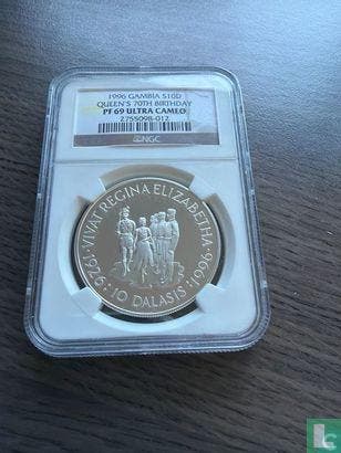 Gambia 10 dalasis 1996 70th Birthday of Queen Elizabeth II, Verzenden, Overige landen, Losse munt, Zilver
