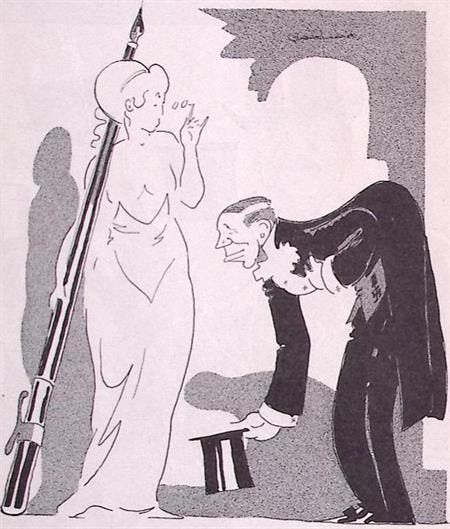 Spotprent met William Westerman op het P.E.N.-congres, Antiquités & Art, Art | Lithographies & Sérigraphies, Envoi