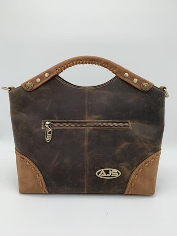 Handtas donker en licht bruin leren tas, Ophalen of Verzenden
