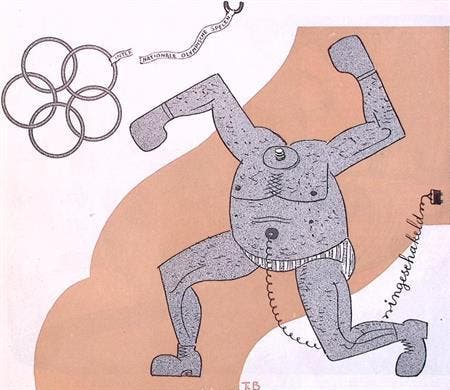 Spotprent over de Olympische Spelen in Nazi-Duitsland, Antiek en Kunst, Kunst | Litho's en Zeefdrukken, Verzenden