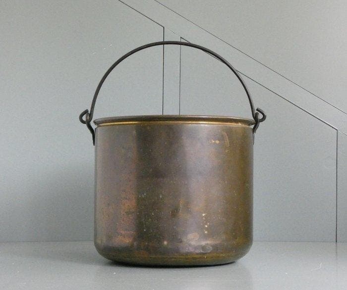 Pan - Grote Koperen Ketel met Hengsel - Koper, Smeedijzer, Antiquités & Art, Curiosités & Brocante