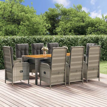 vidaXL 9-delige Tuinset met kussens poly rattan grijs, Verzenden, Nieuw, Tuinset