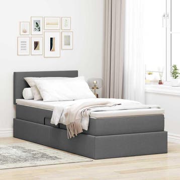 vidaXL LED opbergbed met matras Donkergrijs 100 x 200 cm, Verzenden