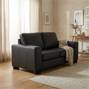 Leren bank Enjoy - 2 zits - Hermes Nero (zwart) - Poten, 150 tot 200 cm, Nieuw, Ophalen of Verzenden, Modern