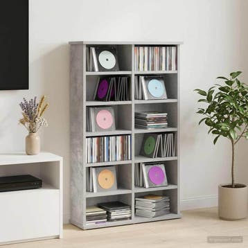 vidaXL CD Kast Betongrijs 60 x 17 x 92 cm Bewerkt hout, Huis en Inrichting, Woonaccessoires | Cd- en Dvd-rekken, Verzenden, Nieuw