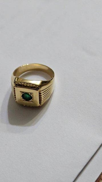 Ring - 18 karaat Geel goud Saffier - Smaragd, Nieuw