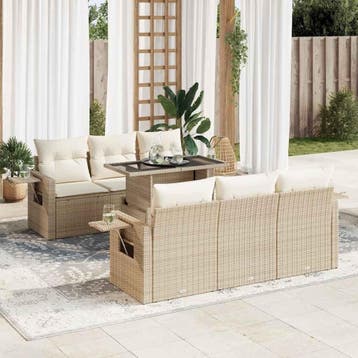 vidaXL 7-delige Loungeset met kussens poly rattan beige, Verzenden, Nieuw, Loungeset