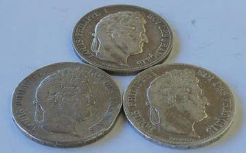Frankrijk. Louis Philippe I. 5 Francs 1836/1844 (3 coins)