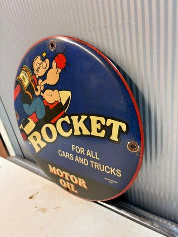POPEYE - Emaille reclamebord - ROCKET MOTOR OIL - Emaille, Antiek en Kunst